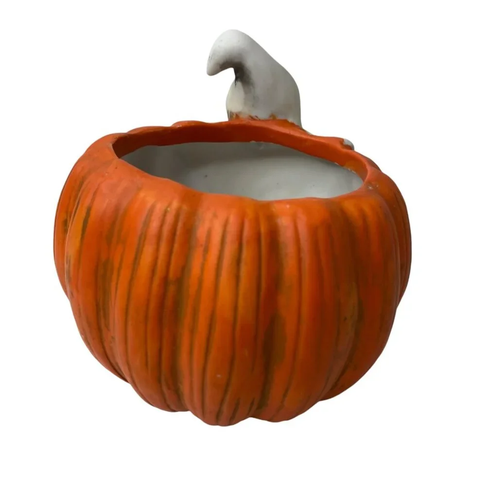 Vintage New Holland Floral Ghost & Pumpkin Ceramic Planter Votive‎ Candy Decor